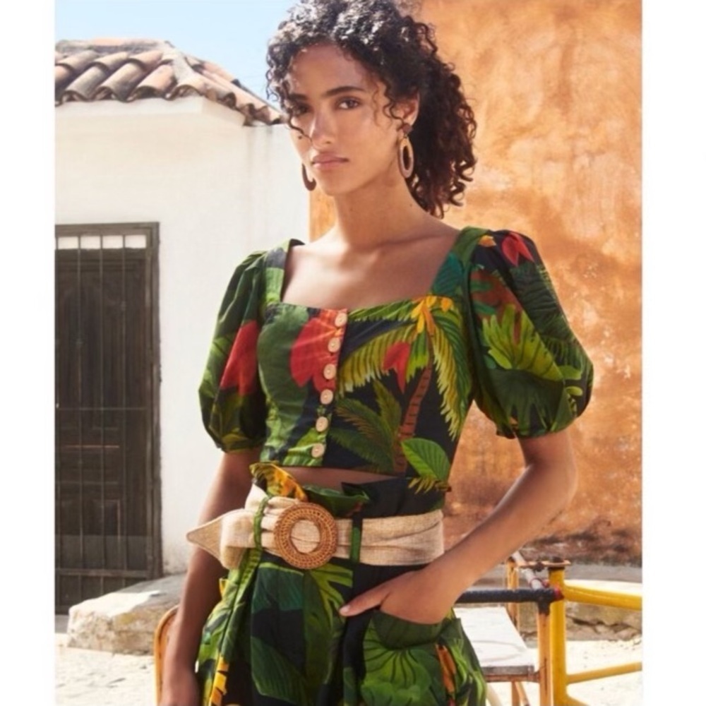 Farm Rio The Cocoa Forest Button Down Crop Top Size XS